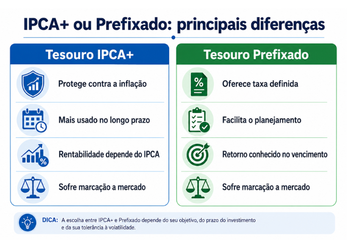 Principais diferenças entre Tesouro IPCA+ e Tesouro Prefixado