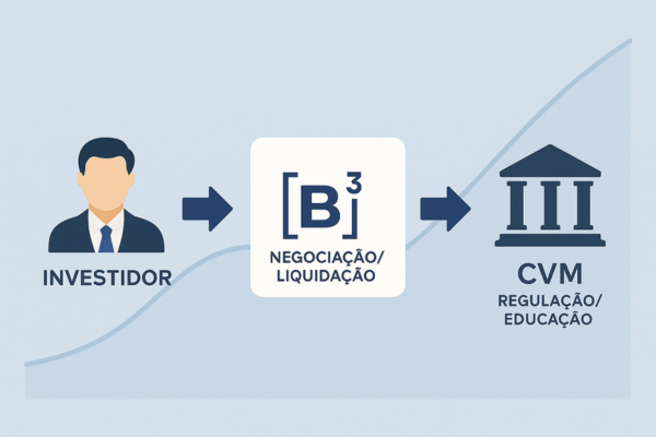 Como funciona o mercado de ações: investidor, B3 e CVM.