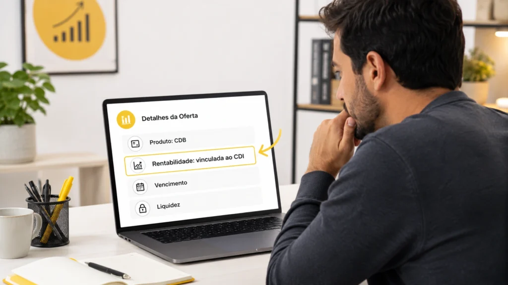 Investidor analisando uma oferta de CDB com rentabilidade vinculada ao CDI