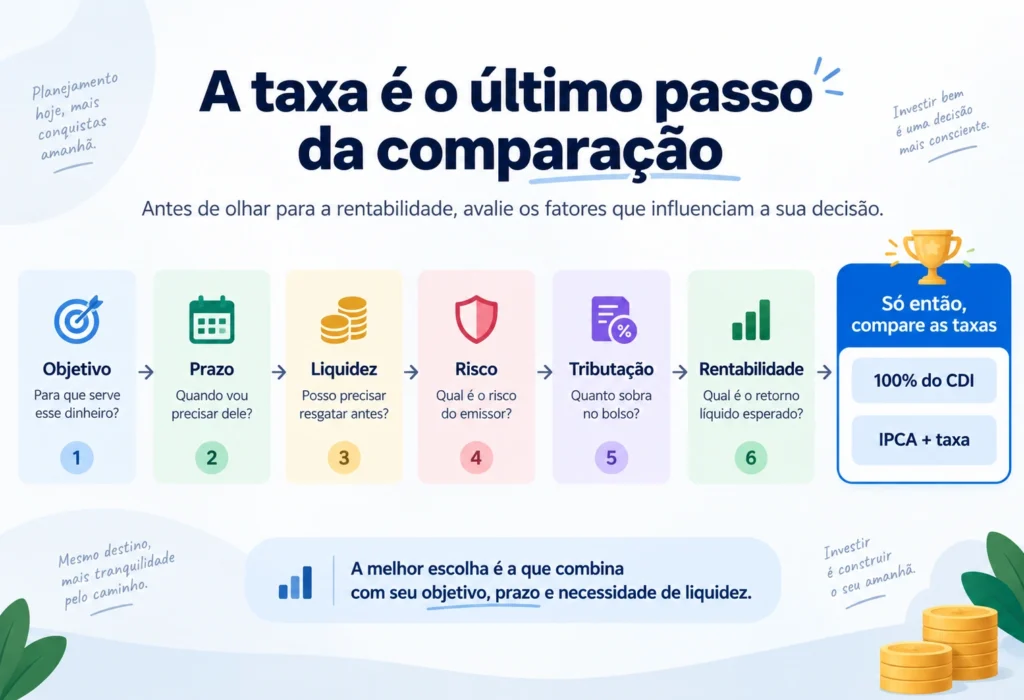 Critérios para comparar CDI e IPCA considerando objetivo prazo liquidez risco e rentabilidade