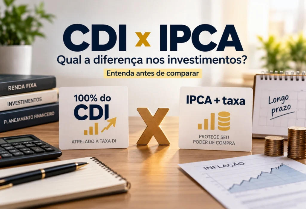 CDI x IPCA em comparação, com 100% do CDI de um lado e IPCA mais taxa do outro