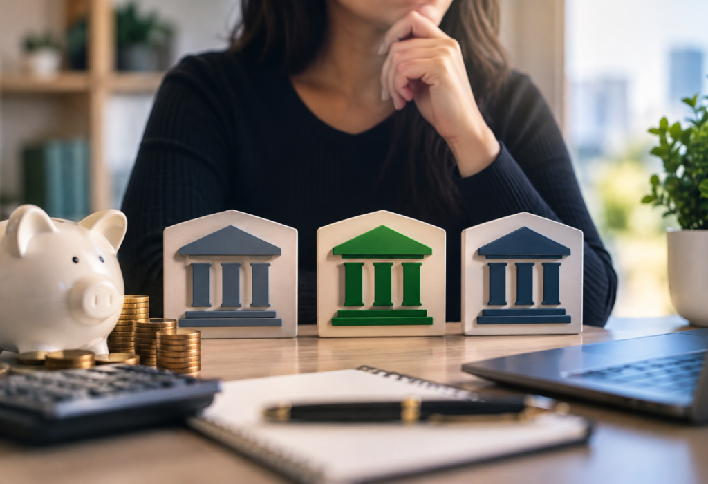 Pessoa comparando diferentes bancos antes de escolher onde investir