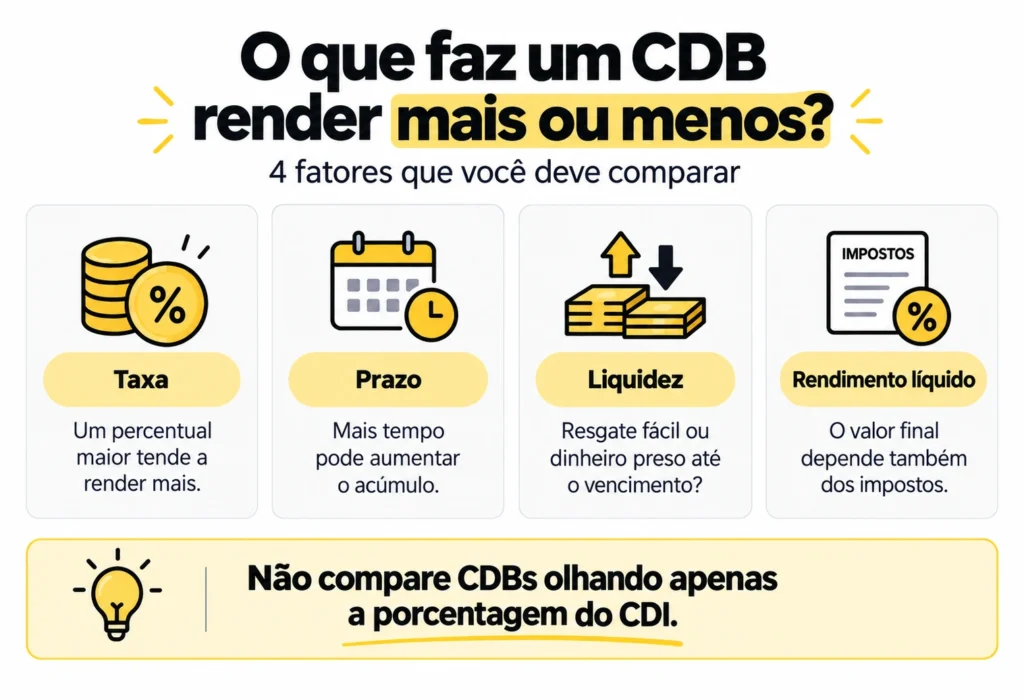 Fatores que influenciam o rendimento de um CDB: taxa, prazo, liquidez e rendimento líquido
