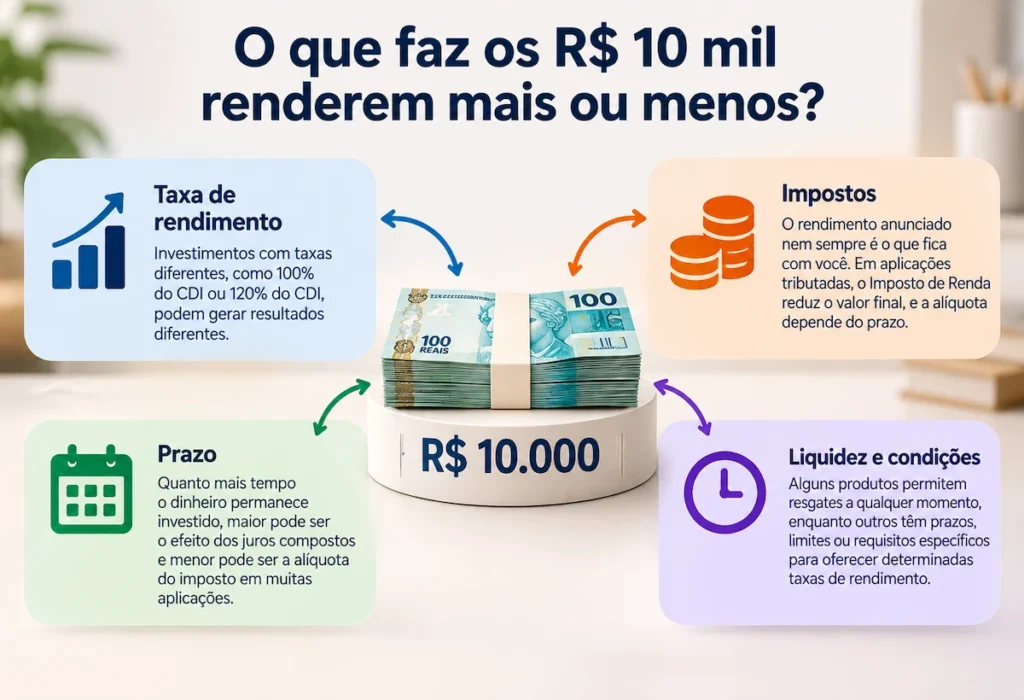 Fatores que influenciam quanto rendem R$ 10 mil investidos