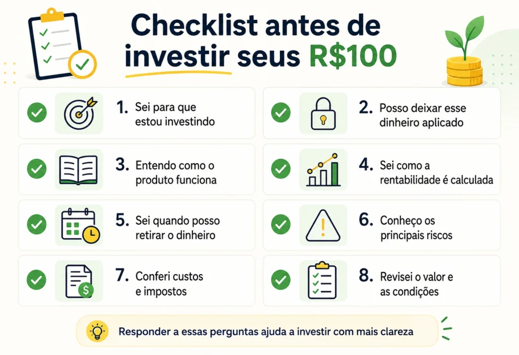 Checklist do que conferir antes de investir os primeiros R$100