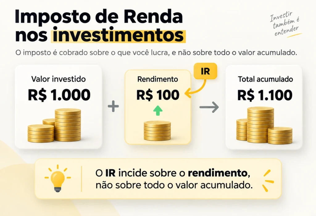 Exemplo mostrando que o Imposto de Renda incide sobre o rendimento do investimento