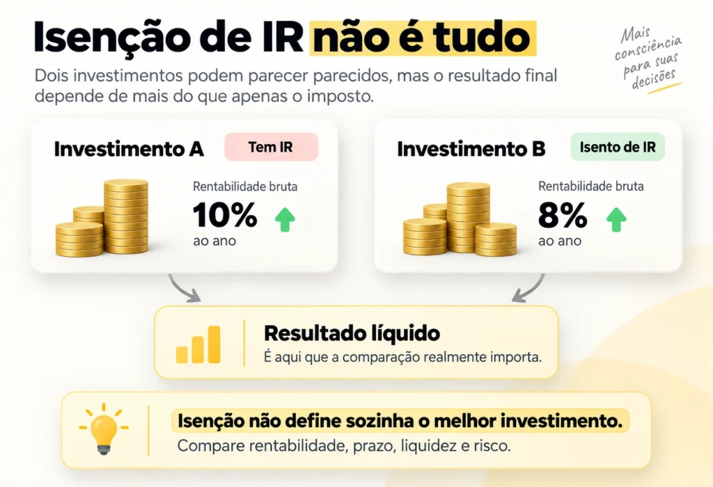 Comparação entre investimento tributado e investimento isento considerando o resultado líquido
