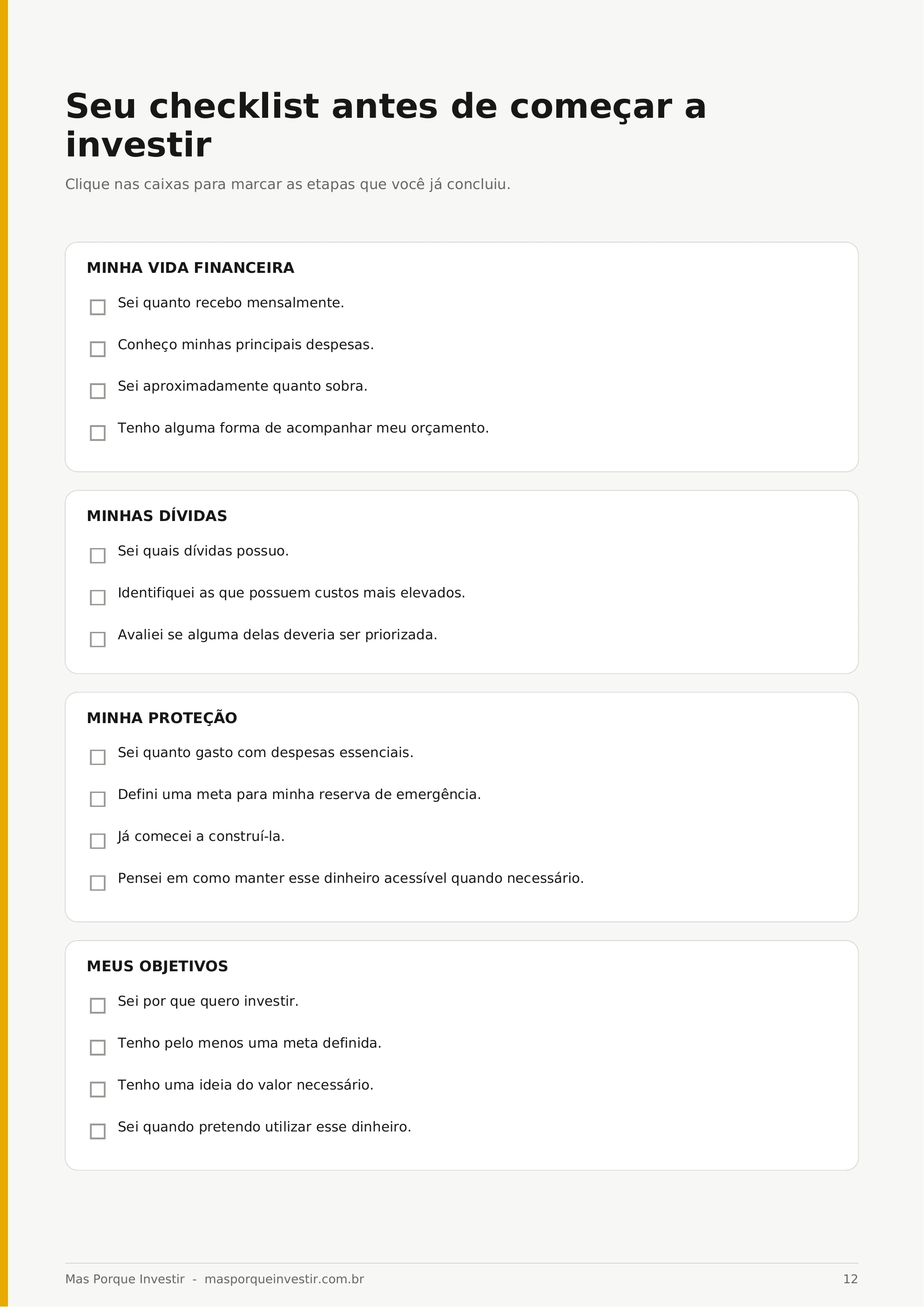 Checklist antes de começar a investir
