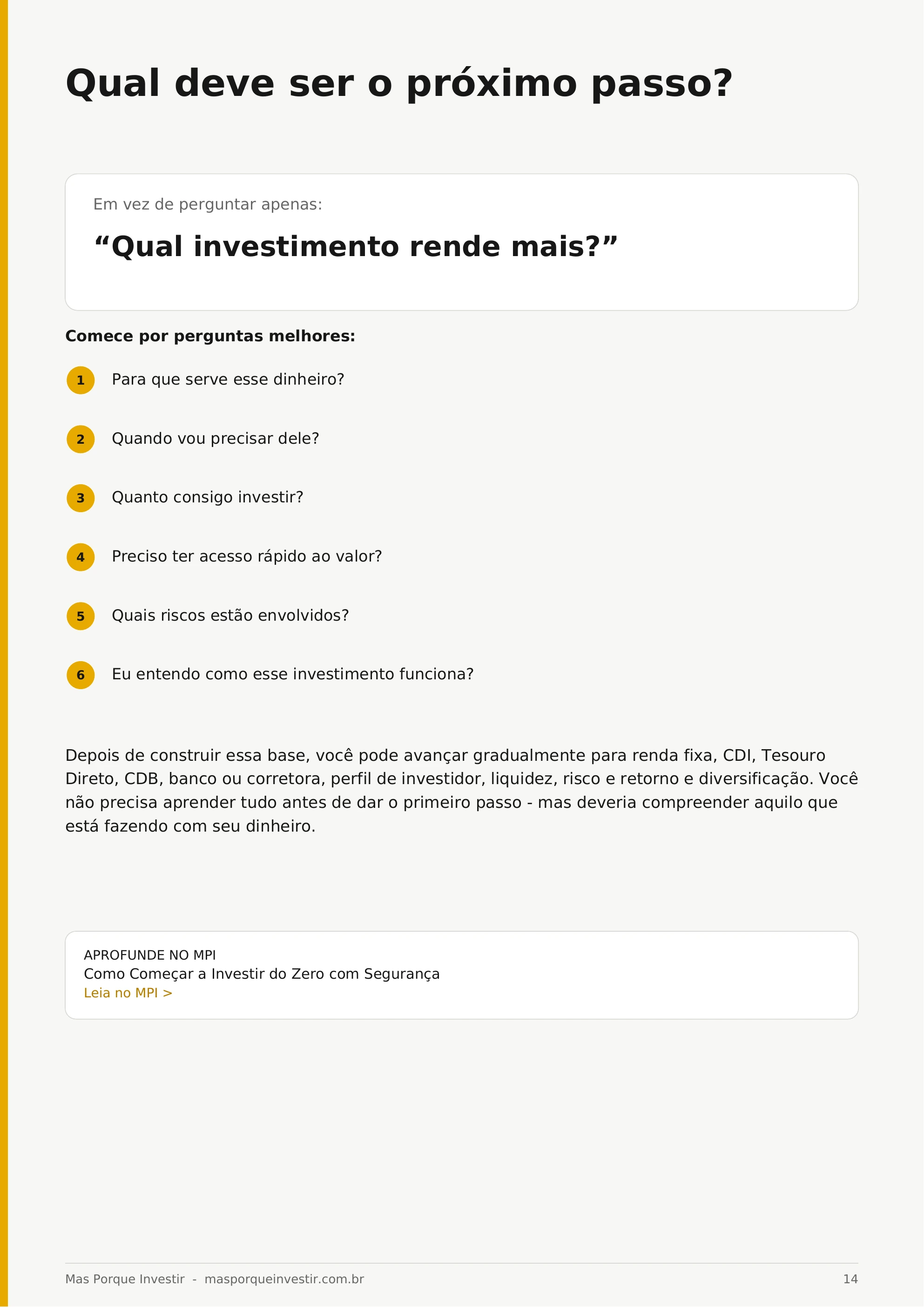 Página do e-book com perguntas importantes antes de escolher um investimento